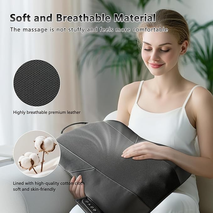 Back Massager for Pain Relief Deep Tissue, Ultrathin Rolling Up and Down Full Back Massage with Heat, 4D Shiatsu Kneading, Shoulder Massager, Extended Widened Design for Home, Office, Car Use, Beige - Bloomnest