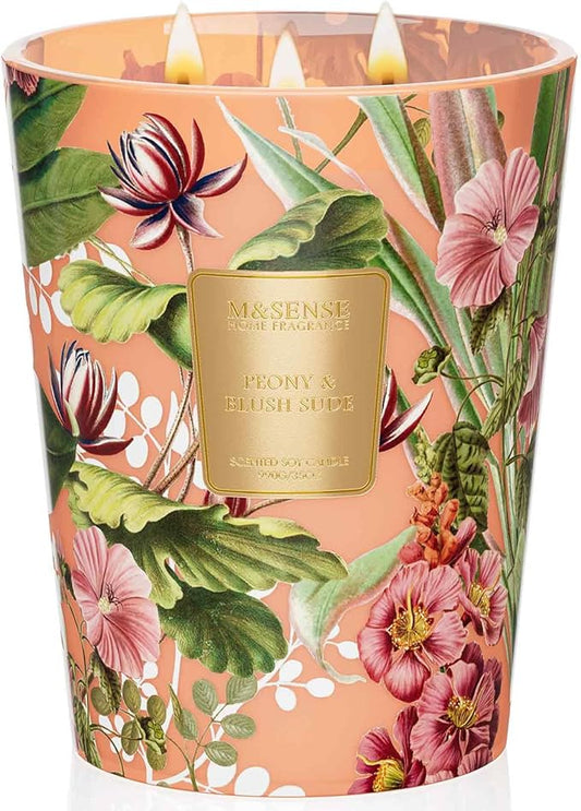 M&SENSE Large Soy Scented Candles Peony & Blush Sude, Non Toxic Natural Spring Candles 35oz 150 Hours Long Lasting Slow Burning, Unique Candle Gifts Cozy Room Decor for Women Men - Bloomnest