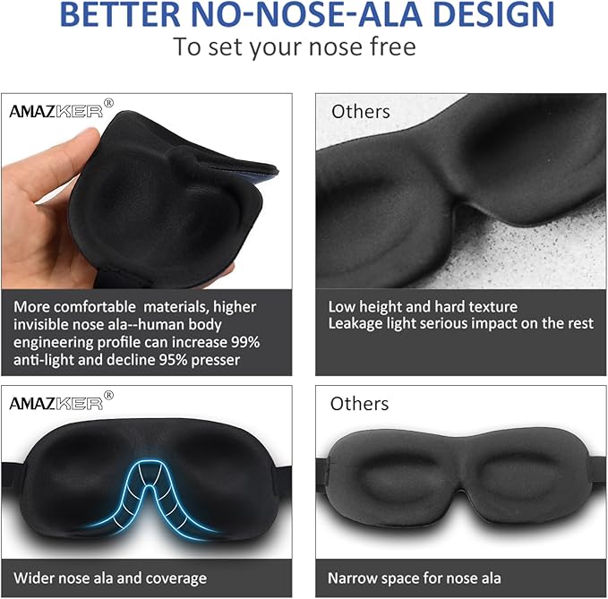 Sleep Mask Invisible Alar Deep Orbit 3D Eye Mask Ultra Lightweight & Comfortable Sleeping Mask for Travel, Nap, Shift Works,XL Deep Blue - Bloomnest