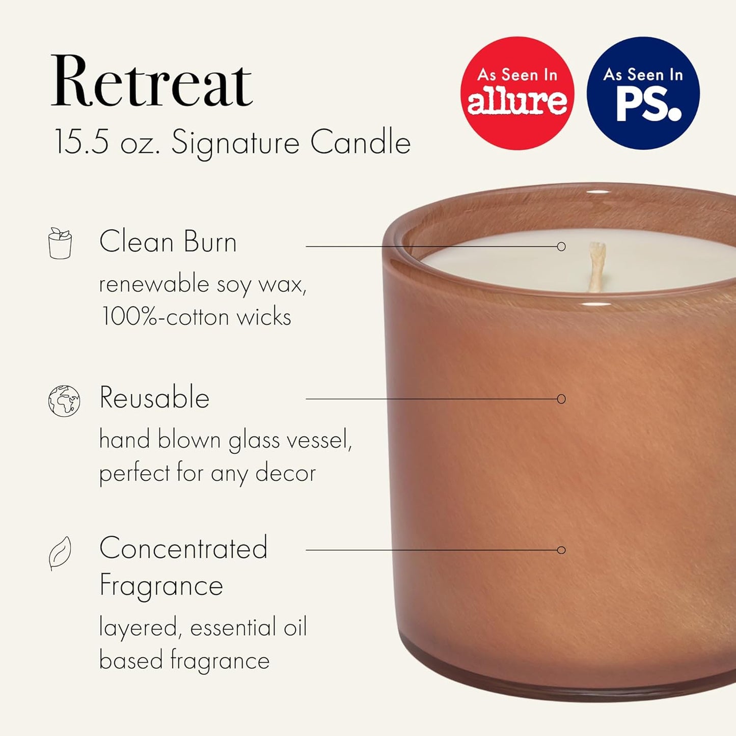 LAFCO New York Signature Candle, Retreat - 15.5 oz - 90-Hour Burn Time - Reusable, Hand Blown Glass Vessel - Made in The USA