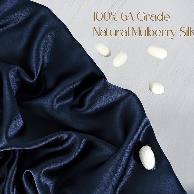 ZIMASILK 100% Pure Mulberry Silk Pillowcase for Hair and Skin Health,Soft and Smooth,Both Sides Premium Grade 6A Silk,600 Thread Count,with Hidden Zipper,1pc (Queen 20''x30'',Navy Blue) - Bloomnest