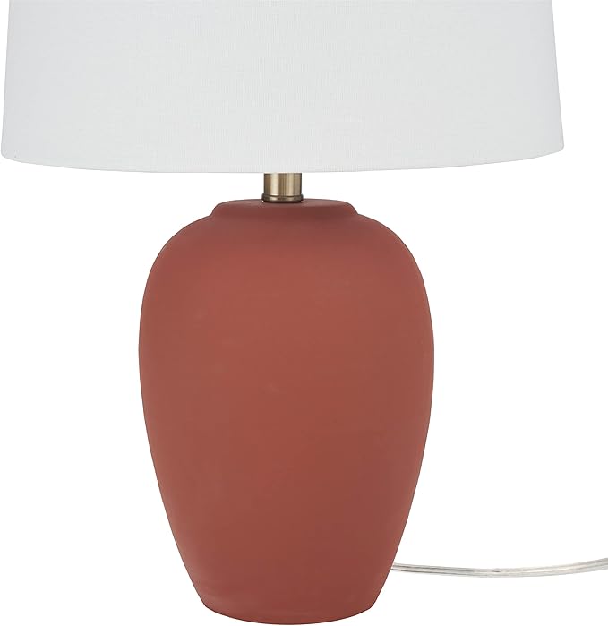 Nourison Home 23" Rust Orange Ceramic Pot Table Lamp for Bedroom, Living Room, Dining Office, with White Tapered Drum Shade - Bloomnest