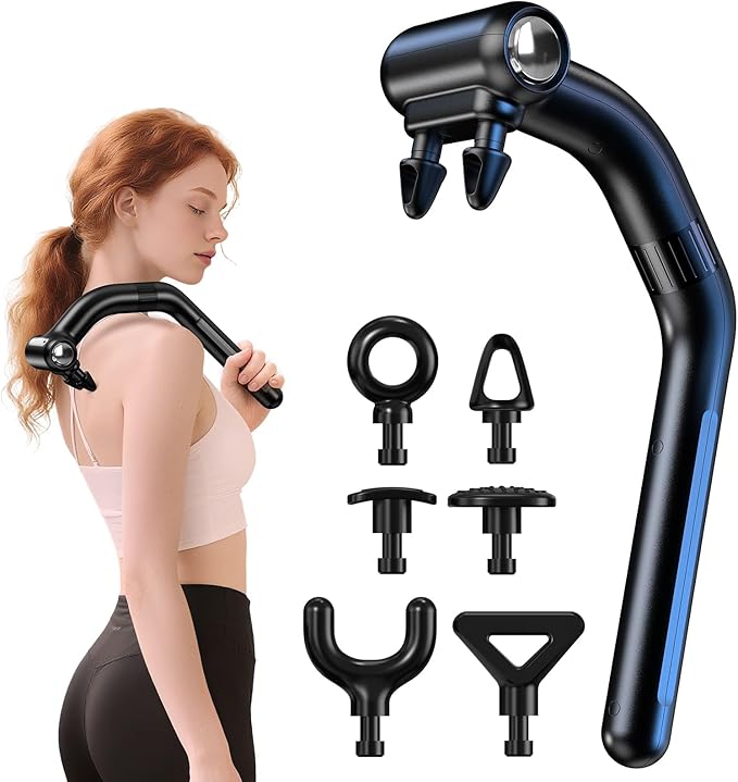 Dual-Head Massage Gun with Extension Handle, 3-in-1 Detachable Handheld Percussion Muscle Massager for Back Neck Shoulder Body Deep Tissue Pain Relief - 6 Speeds Levels (Black) - Bloomnest