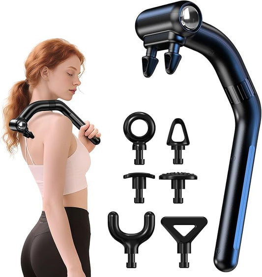 Dual-Head Massage Gun with Extension Handle, 3-in-1 Detachable Handheld Percussion Muscle Massager for Back Neck Shoulder Body Deep Tissue Pain Relief - 6 Speeds Levels (Black) - Bloomnest