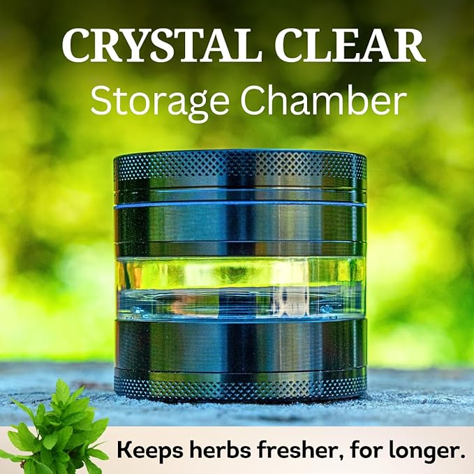 Clear Cut 4 Piece Herb Grinder – 2.75" Manual Dry Herb Grinder, Spice Mill with Transparent Storage Chamber & Diamond-Sharp Teeth, Aluminum Alloy, Portable, Easy-Clean Design - Bloomnest