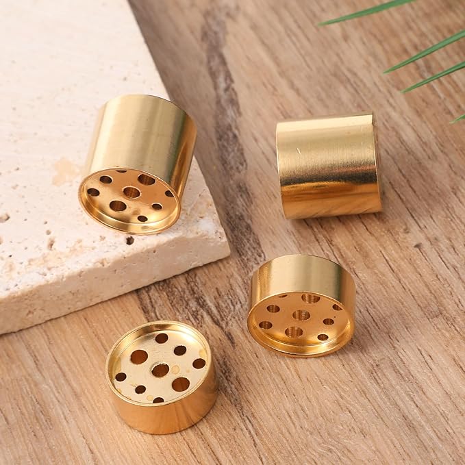4 Pack Brass Incense Holder Cone Incense Stick Holder Metal Incenses Stand Base Cylindrical Incenses Cones Holders with 9 Different Sizes Holes for Yoga Spa Room Home Office, Golden Copper Conical - Bloomnest