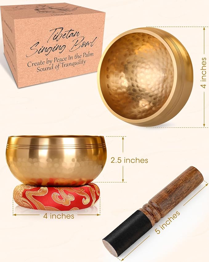 Tibetan Singing Bowls Set Authentic - Handmade in Nepal Sound Bowl for Yoga, Chakra, Meditation, Stress Relief Tool, Meditation Accessories and Unique Gifts for Women, Men RelaehihforEveryone