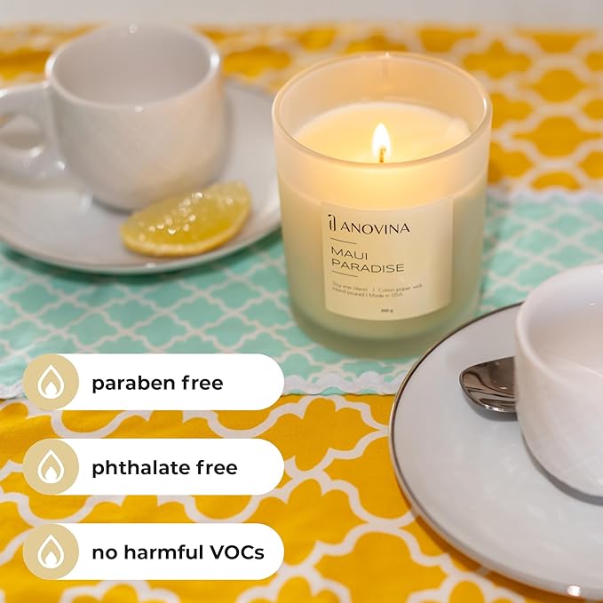 Anovina Maui Paradise Hawaii Candle for Home Scented – Hawaiian Gifts for Women – Natural Soy Wax Blend, 60 Hours Burn – Tropical Citrus, Fruity & Green Notes with Jasmine & Guava - Bloomnest
