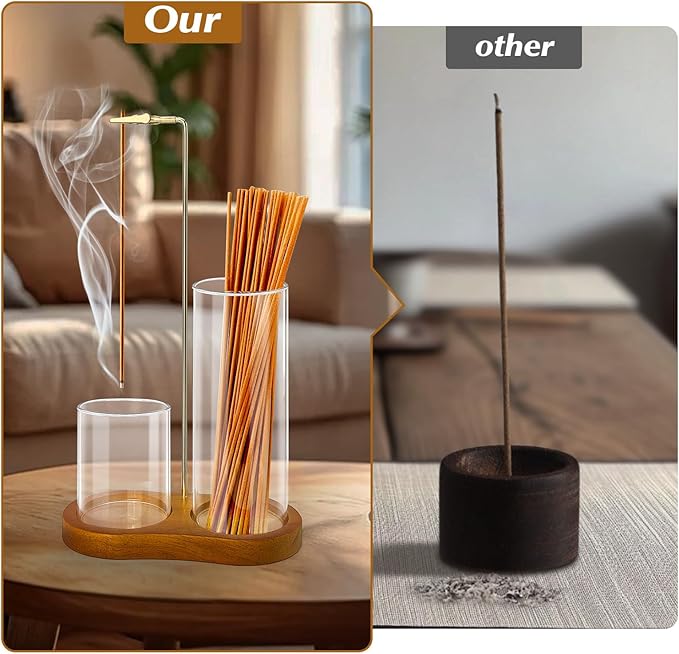 2 in 1 Incense Holder for Sticks, Hang Upside Dowd Incense Burner with Glass Ash Catcher, Anti-Ash Flying and Incense Sticks Storage, for Meditation Yoga Spa Home Decor Office (Wood, Dark Brown) - Bloomnest