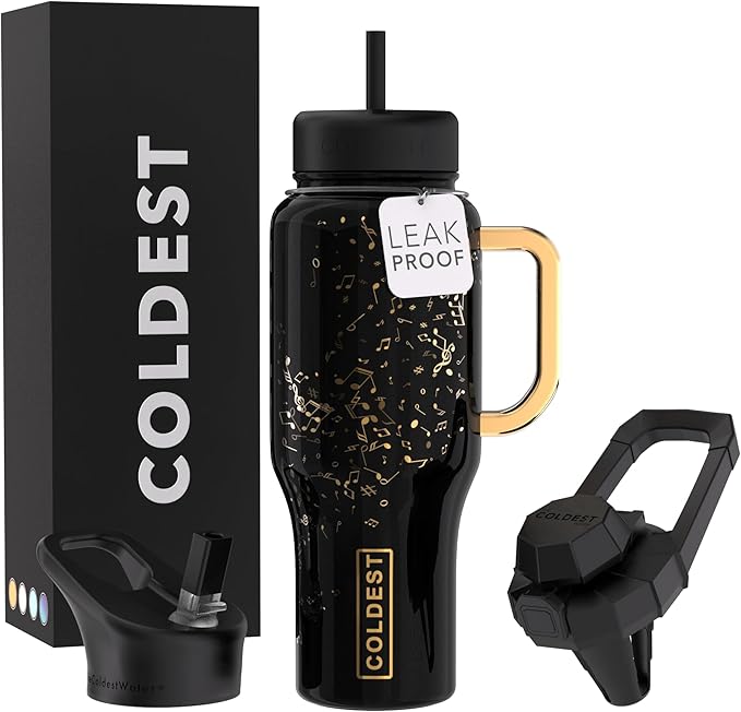 Coldest Tumbler with Handle and Straw - 100% Leak Proof Insulated Tumbler with Lid and Straw (3 Lids) - Stainless Steel Tumblers for Women & Men - Cup Holder Friendly Base, 36 oz (The Musician) - Bloomnest