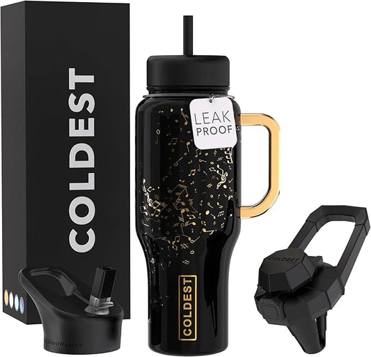 Coldest Tumbler with Handle and Straw - 100% Leak Proof Insulated Tumbler with Lid and Straw (3 Lids) - Stainless Steel Tumblers for Women & Men - Cup Holder Friendly Base, 36 oz (The Musician) - Bloomnest