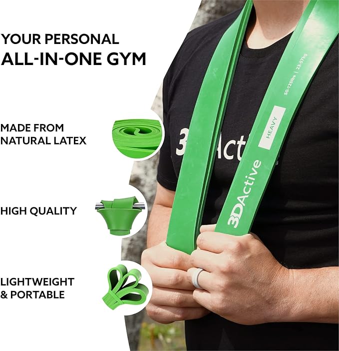 3DActive Pull Up Assist Band - Resistance Band for Strength Training, Powerlifting, Body Stretching, Crossfit - Exercise Guide Included.