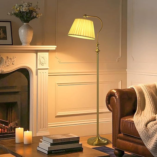 Luxury Gold Floor Lamp with Fabric Shade,Smart Dimmable Standing Light, App-Controlled Adjustable Brightness,3 Color Modes for Bedroom,Study,farmhouse,office,Living Room, Mid Century Modern Boho Decor