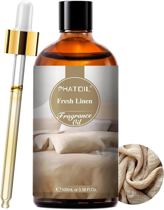 100ML/3.38fl.oz Fresh Linen Fragrance Oils, PHATOIL Fresh Linen Oil for Diffuser, Humidifier, Scented Oils for DIY Soap, Candle Making with Premium Glass Dropper PHATOIL