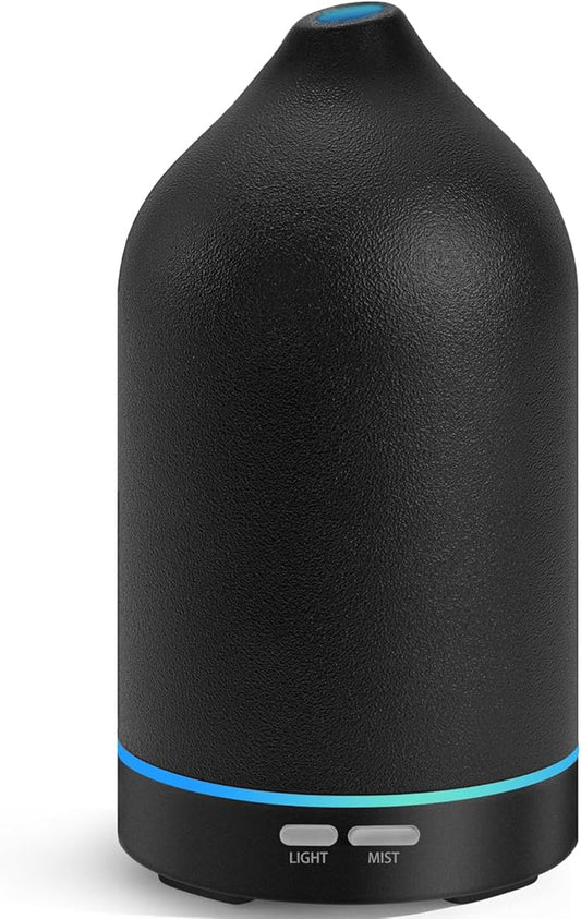 URPOWER 120ML Essential Oil Diffuser, Ultrasonic Aromatherapy Diffuser with Sleek Black Ceramic Design, 7-Color LED Lights, Auto Shut-Off, Humidifier for Home & Office, Scent Diffuser for Relaxation - Bloomnest