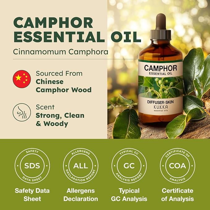 KUKKA Camphor Essential Oils - 4 Fl Oz - for Hair, Skin, Diffuser, Aromatherapy & DIY Soap Making Scent - Bloomnest