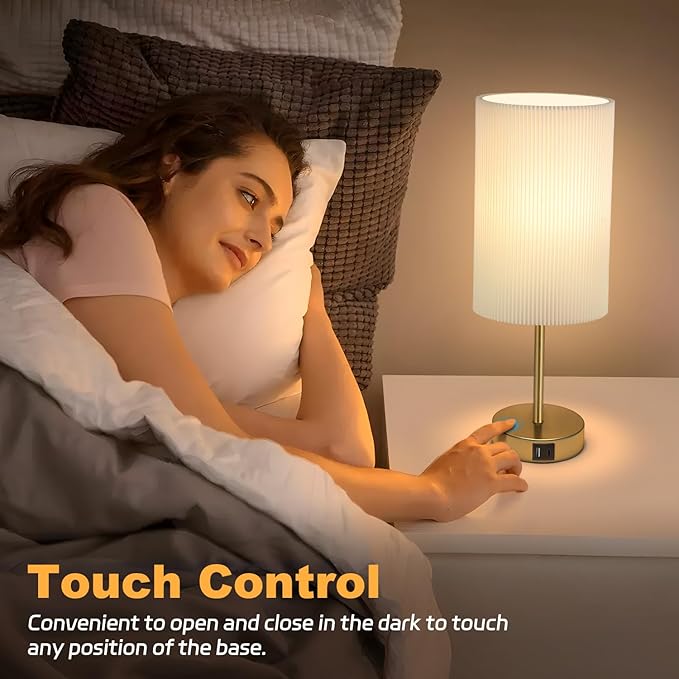 AKASUKI 18Inch Table Lamp with Dual Charging Station, 3 Way Dimmable Touch Lamp for Bedroom, Living Room, Office(LED - Bloomnest
