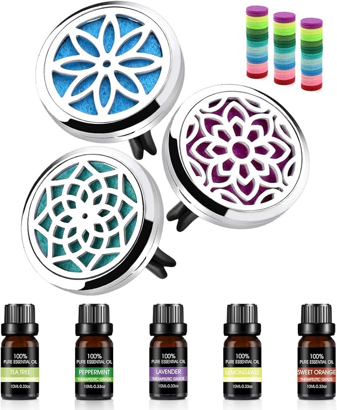 ttstar Car Diffuser Vent Clip - 30mm Aromatherapy Essential Oil, 3 Car Air Fresheners Vent Clips with 36 Refill Pads and 5 Essential Oils Gift for Women - Bloomnest