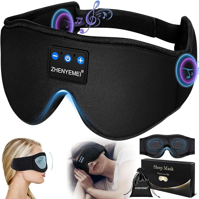 Bluetooth Sleep Headphones Bluetooth Sleep Mask | 3D Eye Mask for Sleeping | 16hrs Playingtime | Light Blocking Eye Mask | Auto - Off Timer | Best for Sleeper | Travel - Bloomnest