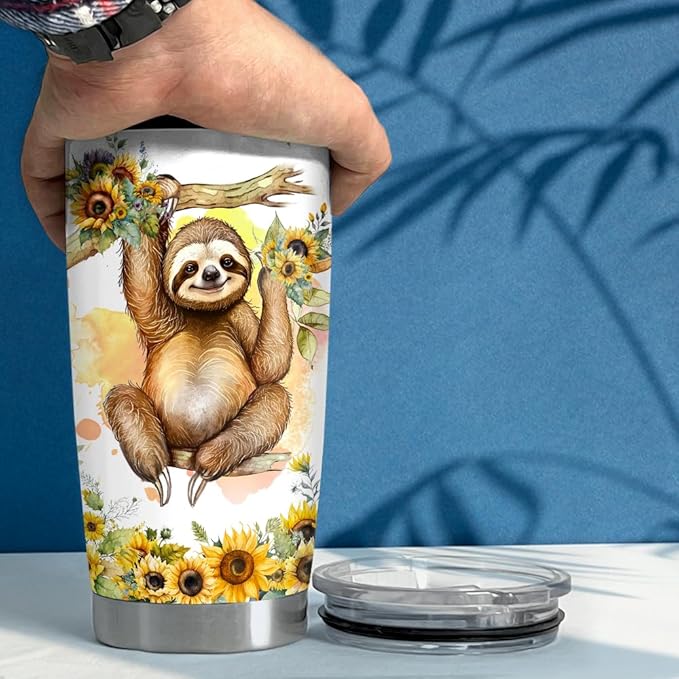 SANDJEST Sloth Tumbler 20oz Girl Loves Sloths Stainless Steel Insulated Tumblers Coffee Travel Mug Cup Gift for Women Girls Teen Birthday Christmas - Bloomnest