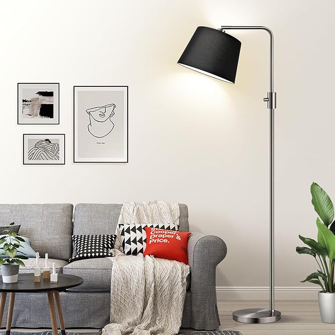 Nintiue 【Upgraded】 Dimmable Floor Lamp, 1000 Lumens LED Edison Bulb Included, Brushed Nickel Arc Floor Lamps Modern Standing Lamp with Black Shade, Tall Lamps for Living Room Bedroom - Bloomnest