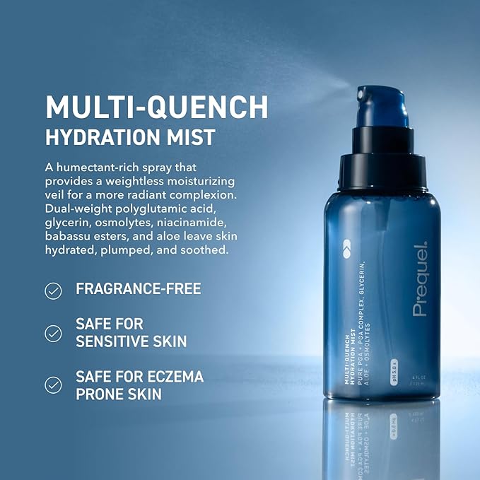 Prequel Skin Multi-Quench Hydration Mist – Moisturizing Face Spray with Plumping PGA Complex, Glycerin, Aloe & More – Hydrating Facial Spray with Niacinamide for Smoother Skin – Fine Mist Humectant - Bloomnest