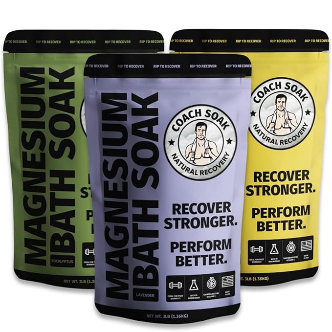 3 Pack Bundle: Coach Soak Recovery Bath Soak, Epsom Salt Bulk, Bath Salts Bulk, 3 Pack Bundle, Total of 9 Pounds (Eucalyptus, Lavender, Citrus) - Bloomnest