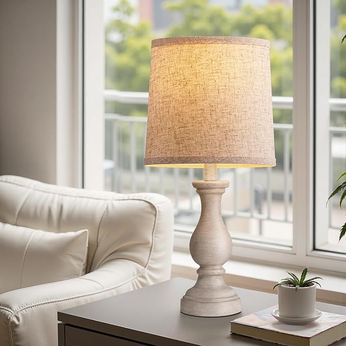 Seealle Farmhouse Table Lamps - 22" Rustic Lamp for Bedroom Living Room, Boho Bedside Lamps for Night Stands End Table Office Desk Lamp Nightstand with Linen Shades(Single) - Bloomnest