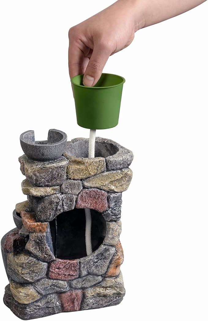 Indoor Fountain 4-Bowl Rockery Soothing Sound Tabletop Fountains Home/Office Decor Gift for Mom,Mother Day Present with A Small Plastic Pot to Grow Plant/Hebs by Yourself (Automatic Watering)