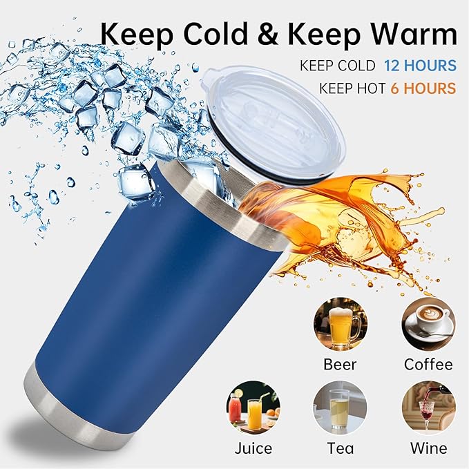 IEOVIEE 32 Pack, 20oz Stainless Steel Bulk Tumblers with Lids and Straws, Double Wall Insulated Travel Mug, Durable Powder Coated Tumbler Bulk Cup for Cold and Hot Drinks(Dark Blue) - Bloomnest