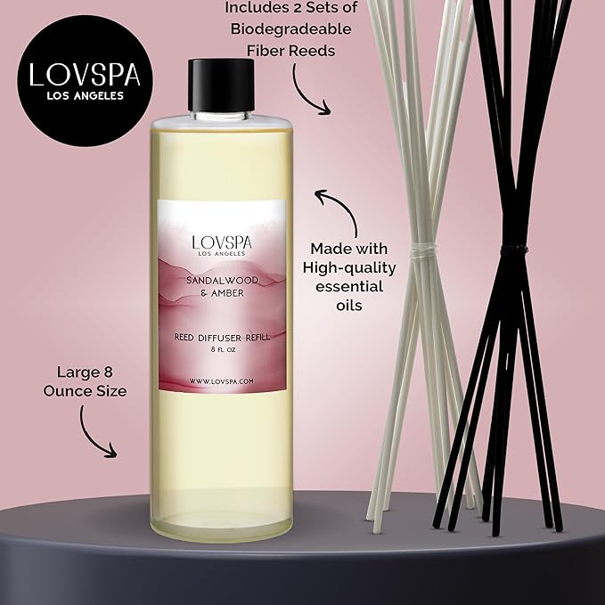 LOVSPA Sandalwood & Amber Diffuser Oil - Essential Oils for Diffuser Refill & Air Freshener Room Spray - Long-Lasting & Natural Home Fragrance, Scented Oil for Diffusers, USA Made, 8 oz - Bloomnest
