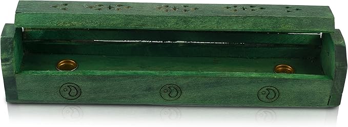 Wooden Incense Stick & Cone Burner Holder Coffin with Storage Compartment Organic Eco Friendly Ash Catcher Agarbatti Holder Rustic Style for Meditation Yoga Aromatherapy Home Fragrance Product - Bloomnest