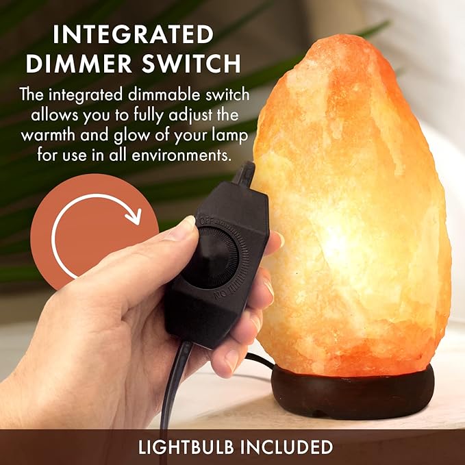 The Body Source Himalayan Salt Lamp | 8-10 in (7-11 lb) | Natural Salt Rock Lamp with Dimmer Switch & Wooden Base | Night Light & Bulb Replacement - Bloomnest