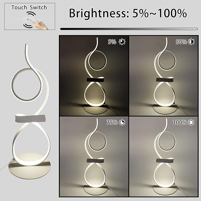 21inch High Brightness LED 3Color Touch Dimming Table Lamp for Bedside Lamp,Art Decorative Light,Stepless Dimmable Bedside Light，white Lights,modern lamps table,bedroom nightstand lamps(White) - Bloomnest