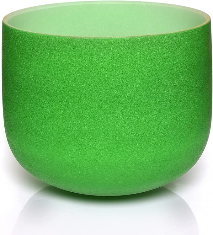 TERRITORY F Note Heart Chakra Green Colored Quartz Frosted Crystal Singing Bowl 8 inch - Bloomnest