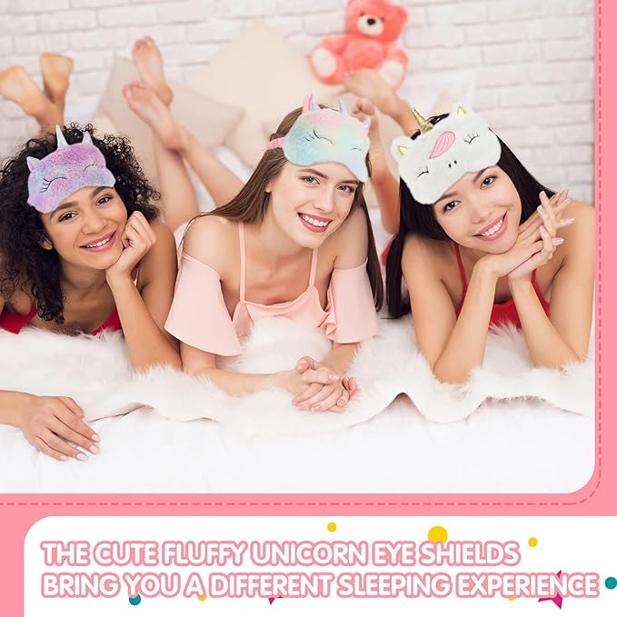 Haysandy 12 Pieces Soft Plush Sleeping Eye Mask Kids Blindfold Shade Cute Sleeping Eye Cover for Women Girls Travel Nap Lunch Break Overnight Party(Unicorn) - Bloomnest