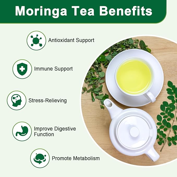 Moringa Tea Bags | 100% Pure Moringa Leaf Tea | Antioxidant-Rich, Caffeine-Free Herbal Tea | Supports Immunity, Energy & Digestion, 40 Count | Gluten-Free, Non-GMO - Bloomnest