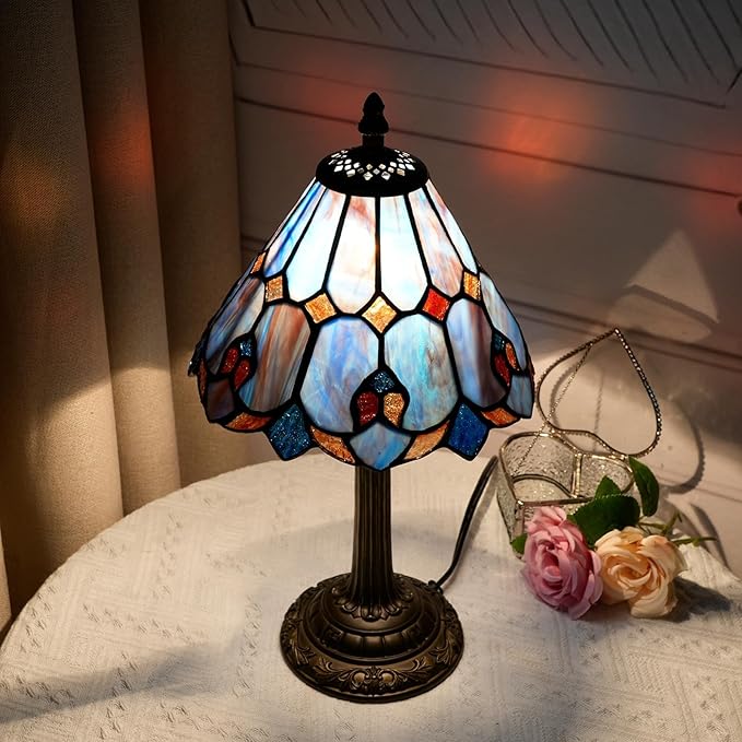 Tiffany Lamp Bedside Table Lamp-Nightstand,Stained Glass Lamp for Bedroom Dorm Living Kitchen, Aesthetic Cute Home Decor Gift (OFU1157) - Bloomnest