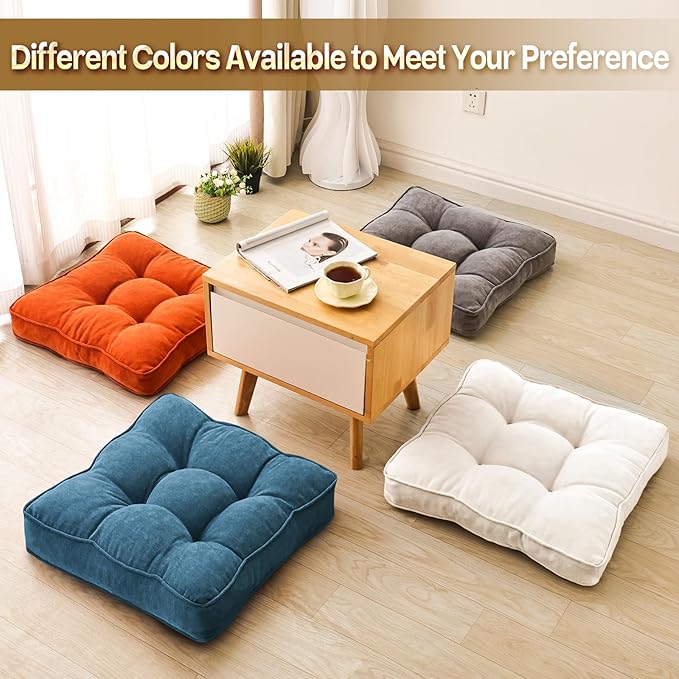 Floor Pillow Set of 2, Memory Foam Floor Cushions for Adults, Large Square Meditation Pillow for Sitting, 22 x 22 Inches (Square | Beige)