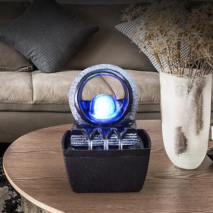 Gdrasuya10 Water Garden Zen Fountain with LED Light, Fountain Fengshui Indoor Decoration, USB Interface for Home and Office Indoor Spaces Decor