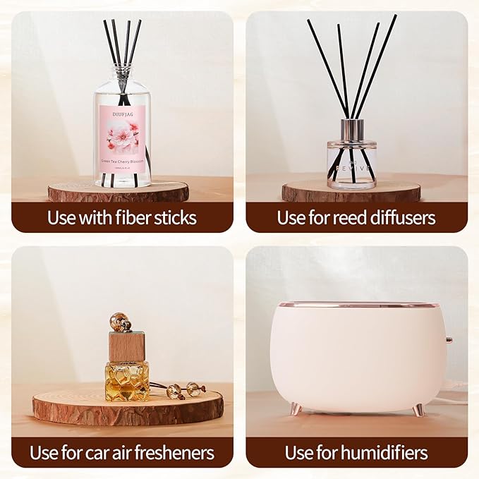 Green Tea Cherry Blossom Diffuser with 20 Black Fiber Sticks, 6.7 oz Diffusers for Home Essentials Bathroom,Last up to 60 Days（200ml - Bloomnest