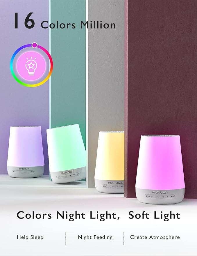 Baby Sound Machine, Momcozy White Noise Machine for Baby Sleeping with Night Light, Toddler Sleep Trainer with 34 Soothing Sounds, Timer, App Remote Control, Personal Sleep Routine (Blue) - Bloomnest