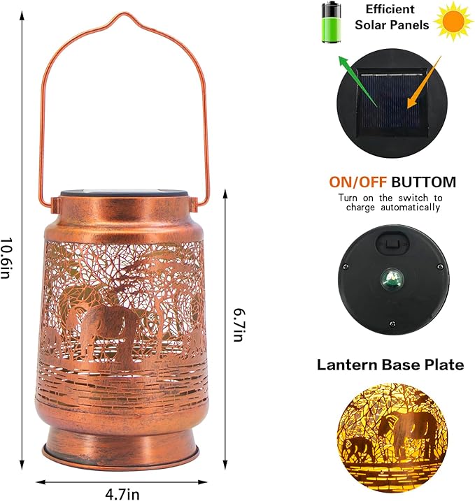 Solar Lanterns Outdoor Garden Decor, Gifts for Women, Mom, Grandma, Birthday, Thanksgiving, Decorative Waterproof Hanging Metal LED Light for Yard, Patio, Lawn, Landscape, Backyard (Elephant) - Bloomnest