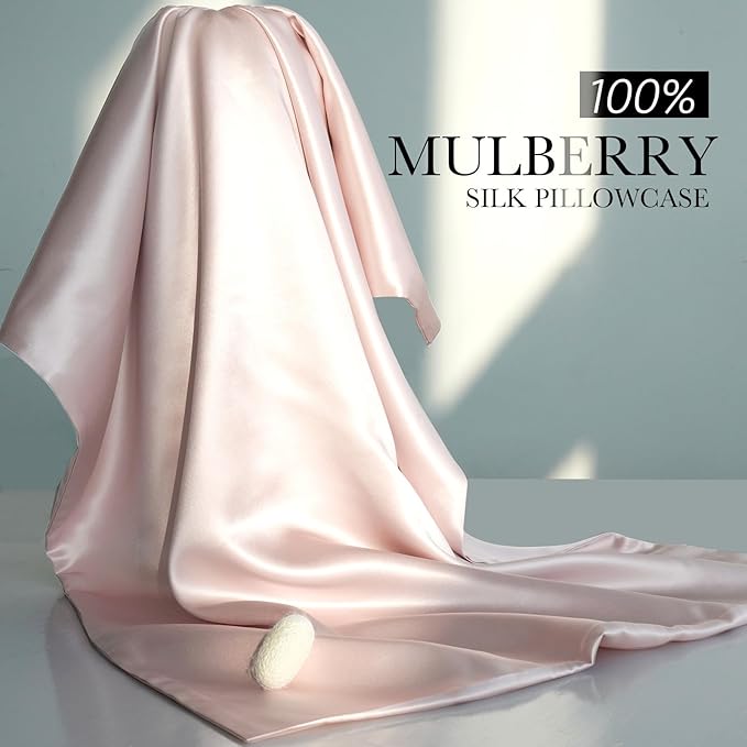 100% Mulberry Silk Pillowcase for Hair and Skin, 22 Momme Pure Natural Silk Pillow Case Both Sided with Zipper, Pillow Cover for Women Mom Men (Light Pink, King 20''×36'', 1 Pack) - Bloomnest