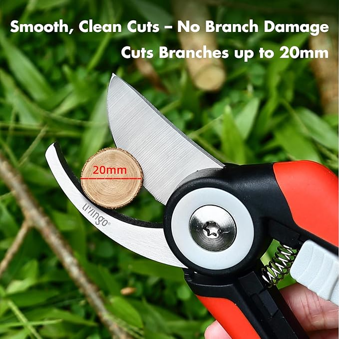 LIVINGO Bypass Pruning Shears - 8.2" Heavy Duty Garden Clippers with Curved Blades, Sharp Plant Scissors for Branches, Bushes & Shrubs, Ergonomic Handles, Spring Action - Bloomnest