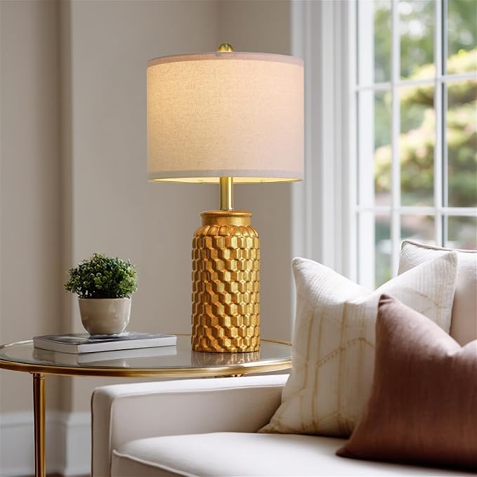 20.5" Gold Modern Ceramic Bedside Lamp Set of 2 for Bedroom Decor Farmhouse Table Lamp for Living Room Office Dorm - Bloomnest