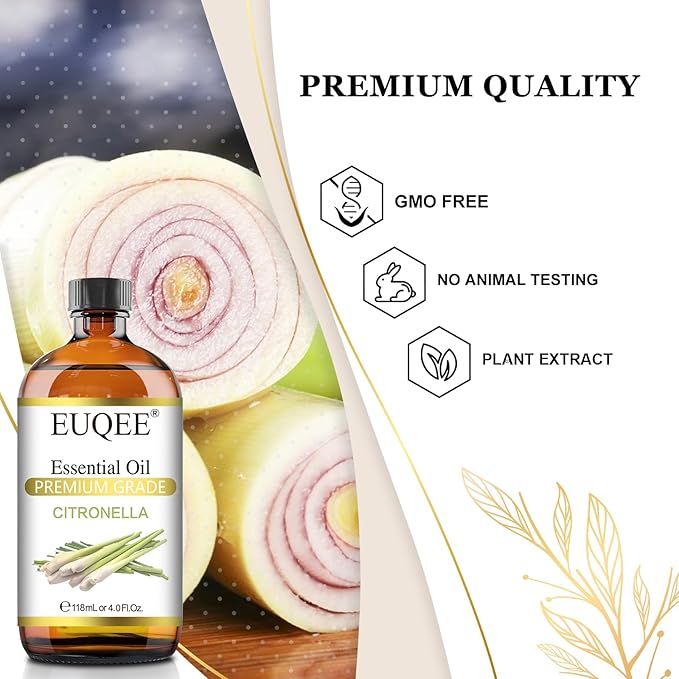 EUQEE Citronella Essential Oil, 118ml Large Gift Box Pure Citronella Oil with Glass Dropper for Candle Making, Diffuser, Humidifier - 4 fl oz. - Bloomnest