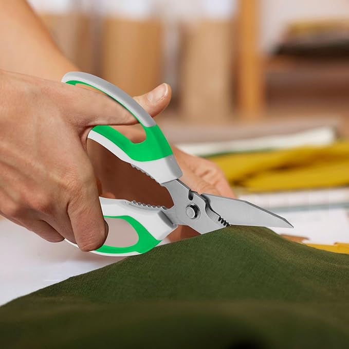 8-Inch Heavy Duty Utility Scissors All Purpose, Serrated Blade, Green Comfort Grip for Cutting Carpet, Cardboard, Leather, Fabric, Multipurpose Sharp Shears for Kitchen, Garden, Office, Carft - Bloomnest