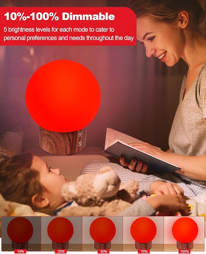 630nm Red Light Therapy Night Light Lamp for Bedroom Sleep Red Moon Nightlight Desk Lamp with 4-Color and 5-Brightness Options 30-120Min Timer Remote Control USB C Charging Elegant Design - Bloomnest