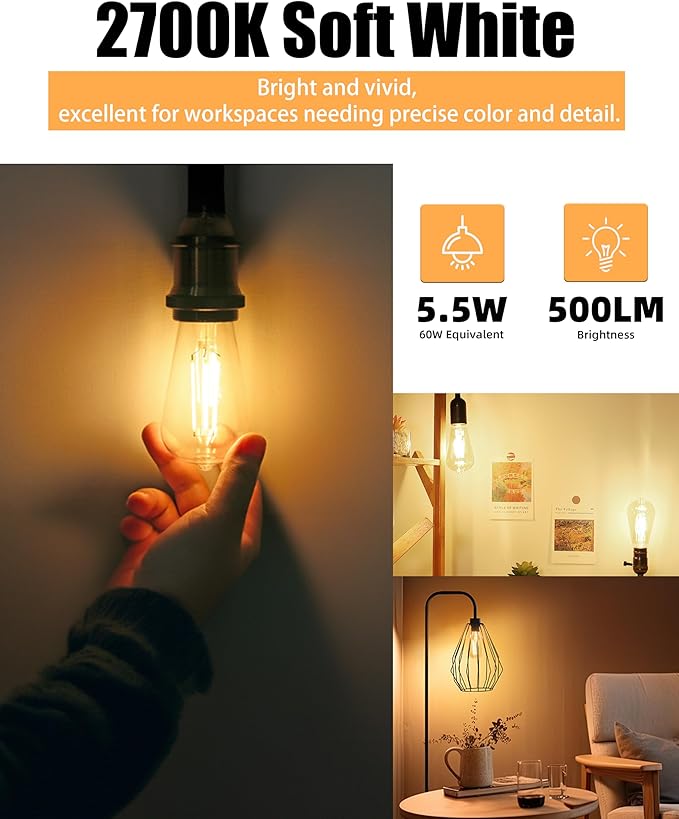Lumiverse 120 Pack E26 Vintage LED Edison Bulbs CRI 90+, 5.5W 60W Equivalent Dimmable, Antique Style ST19/ST58 LED Light Filament Bulbs 2700K Soft White - Bloomnest